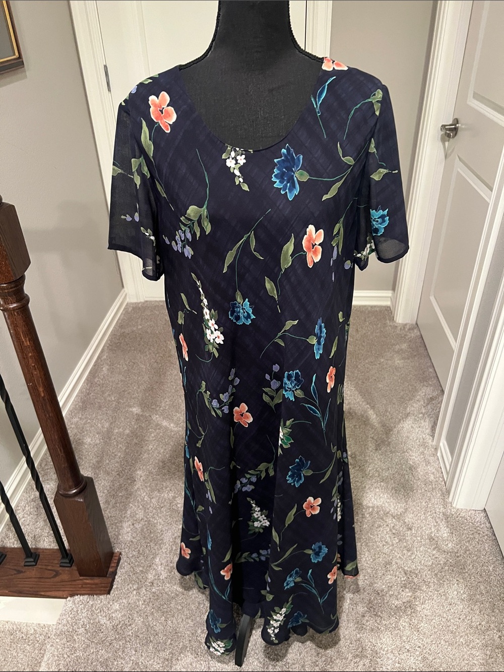 Lane Bryant Navy Floral Maxi Dress with Coral and Teal Blooms